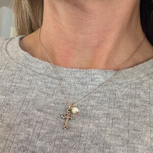 Tiny dainty Cross and charm Pendant Necklace